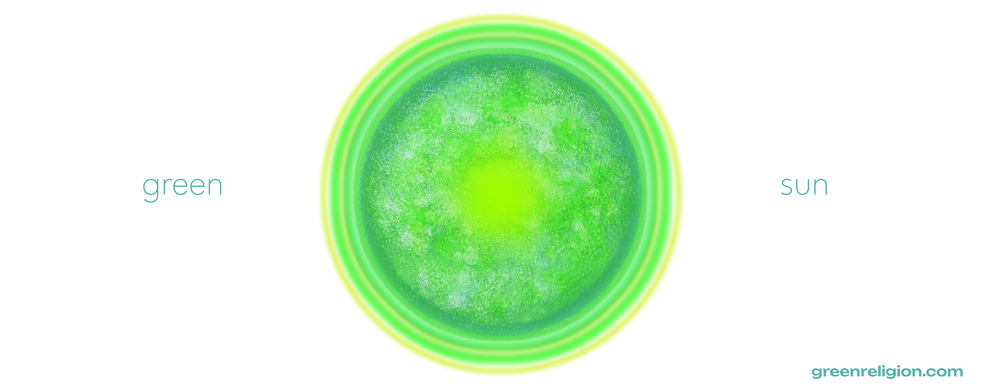 GREEN RELIGION · CANOPY LINES · “Green Sun” · White Glossy Mug