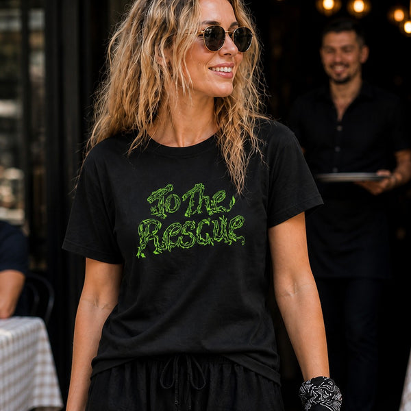 GREEN RELIGION · SPOKEN LEAF · “TO THE RESCUE” · Unisex Organic Mid-Light T-Shirt · Black