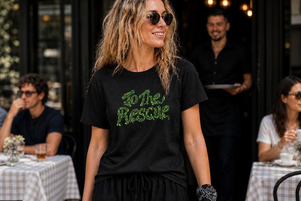 GREEN RELIGION · SPOKEN LEAF · “TO THE RESCUE” · Unisex Organic Mid-Light T-Shirt · Black