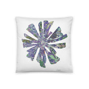 Purple and Plum floral collage on white pillow