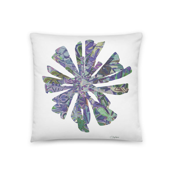 Purple and Plum floral collage on white pillow