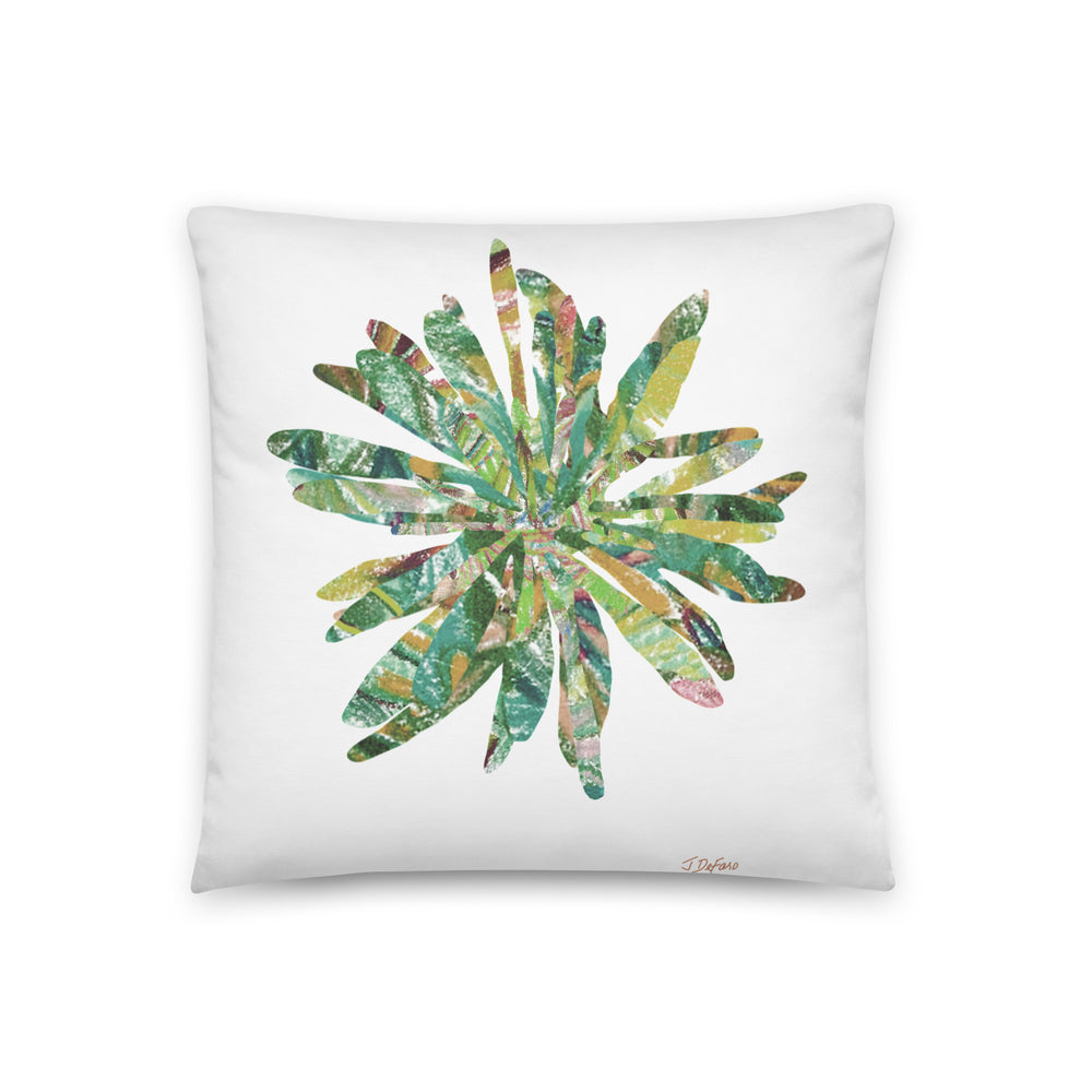 mixed greens graphic floral on white pillow