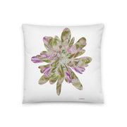 white pillow with pink and greens floral 
