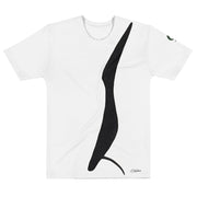 White t-shirt with black tall bird design on white background
