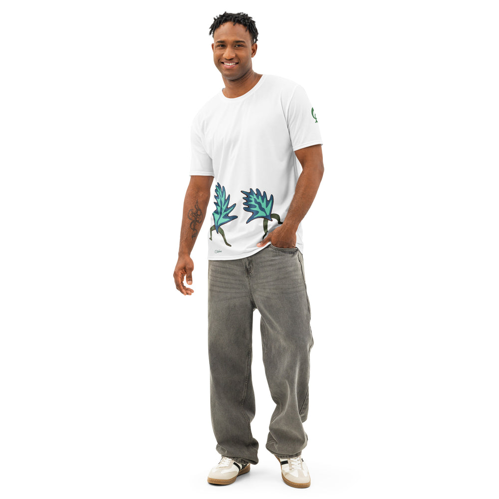 GREEN RELIGION · FREE PLAY LEAVES · “Duo Dance Blue Olive” · Men’s Cotton Crew Neck T-Shirt