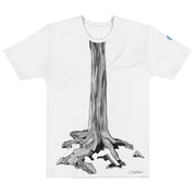White T-Shirt with graphic tree trunk on white background