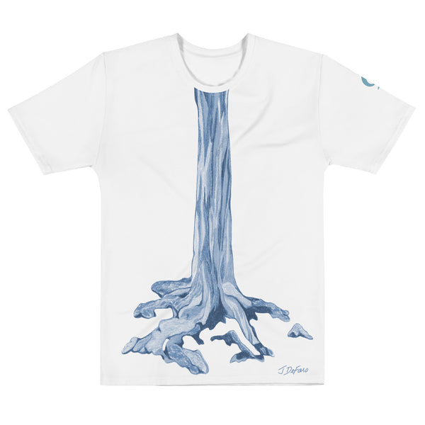 White T-Shirt with graphic tree trunk on white background