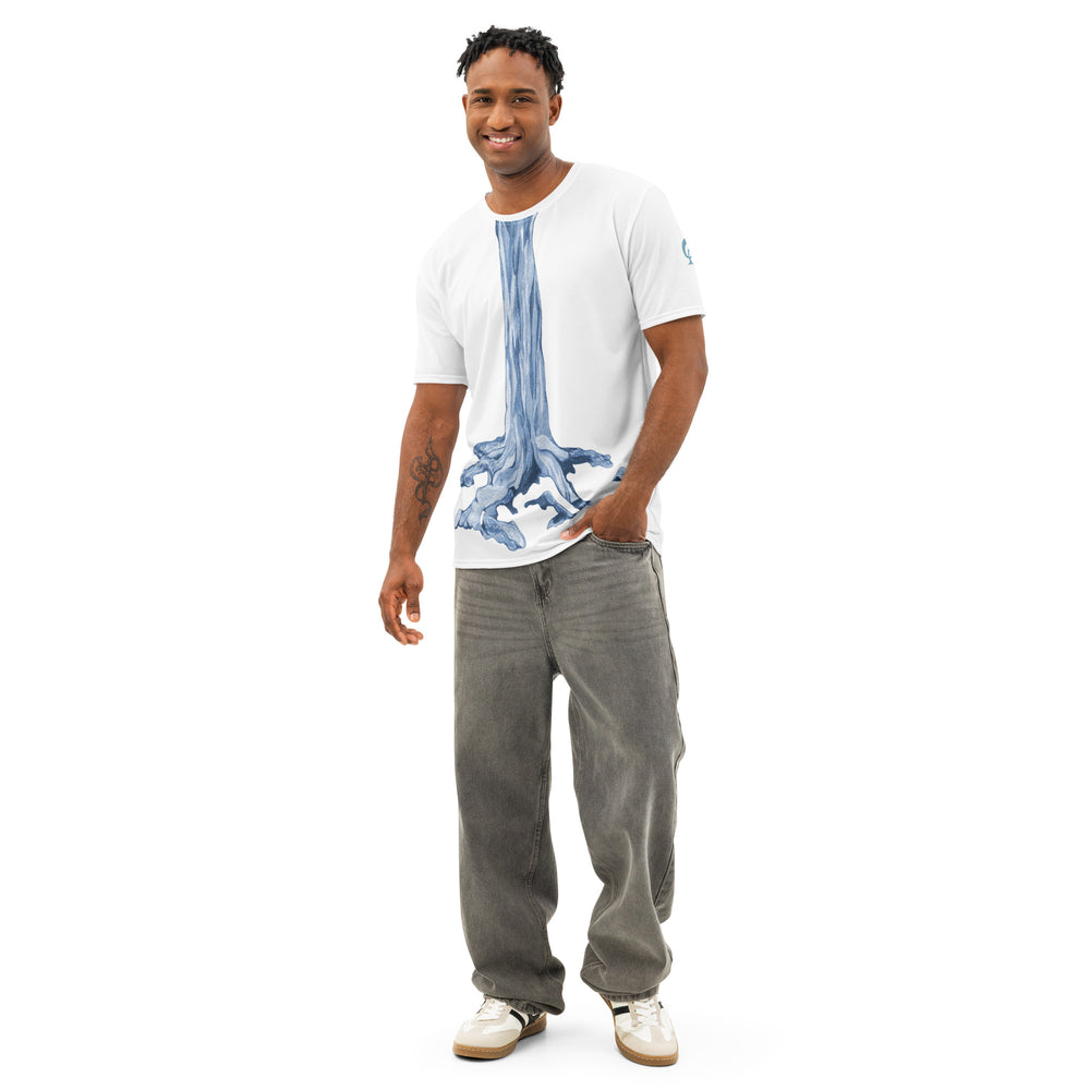GREEN RELIGION · TRUE TREES · ROOT FLARE · “Bird Lover Blue” · Men’s Cotton T-Shirt