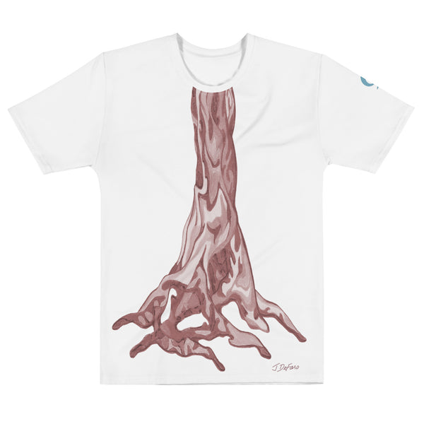 White T-Shirt with graphic tree trunk on white background