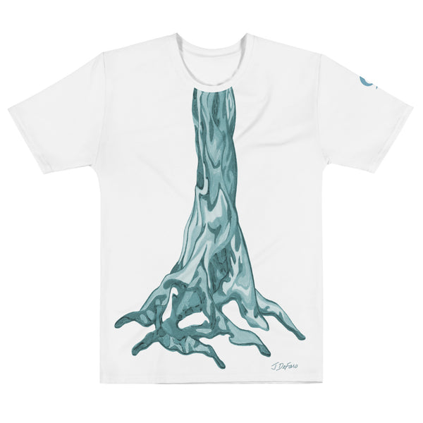 White T-Shirt with graphic tree trunk on white background