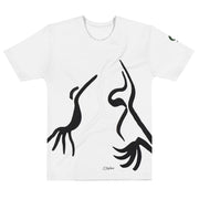 White t-shirt with black two bird design on white background