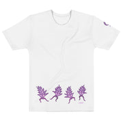 White t-shirt with dancing leaves on white background
