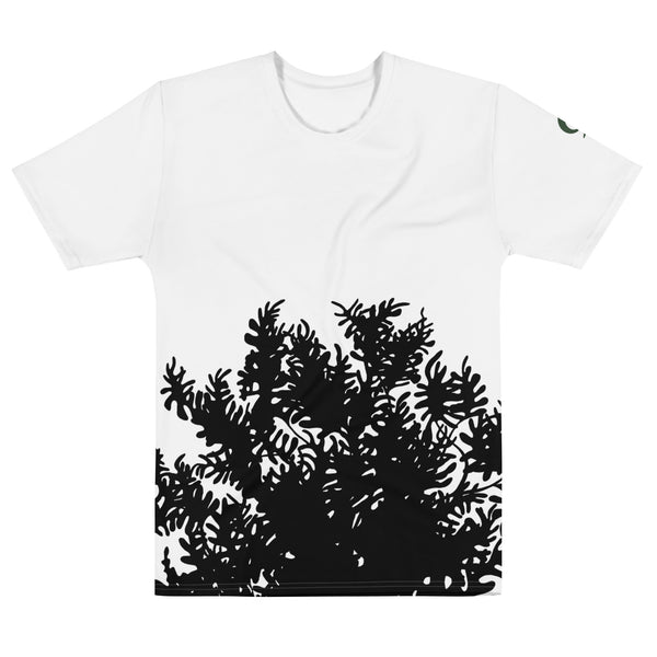 White T-Shirt with graphic leaves on white background