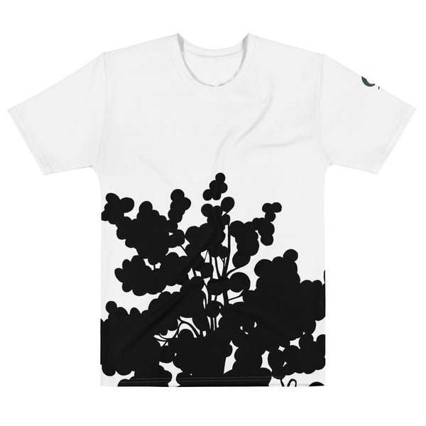 White T-Shirt with graphic leaves on white background