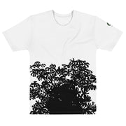 White T-Shirt with graphic leaves on white background