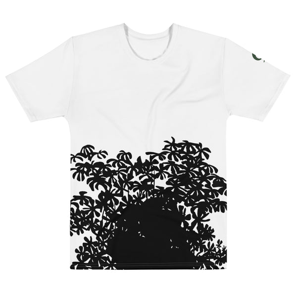 White T-Shirt with graphic leaves on white background