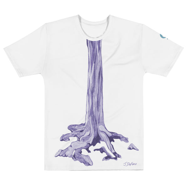 White T-Shirt with graphic tree trunk on white background