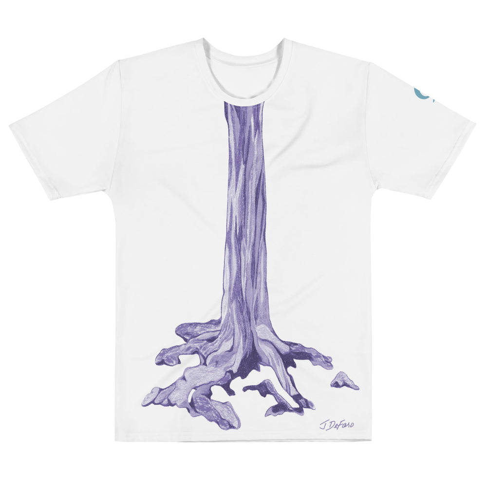 White T-Shirt with graphic tree trunk on white background