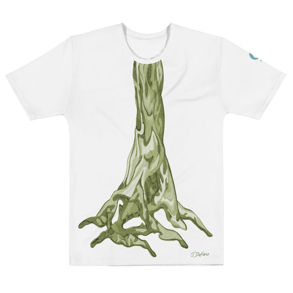 White T-Shirt with graphic tree trunk on white background