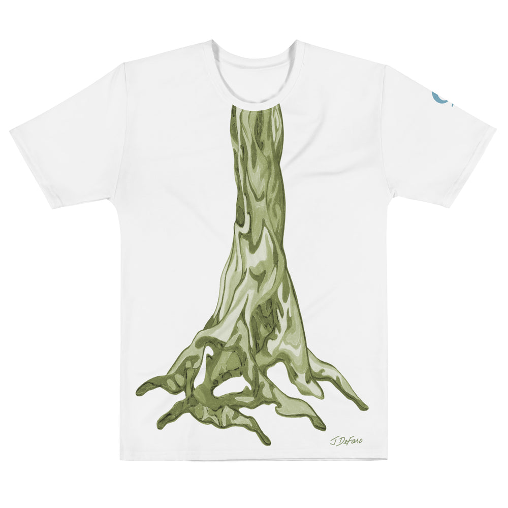 White T-Shirt with graphic tree trunk on white background