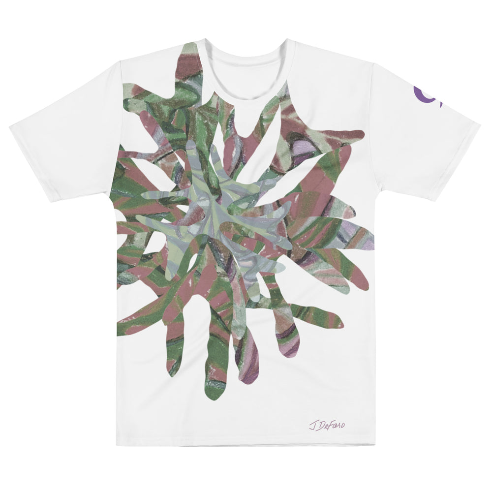 White t-shirt with large graphic floral on a white background