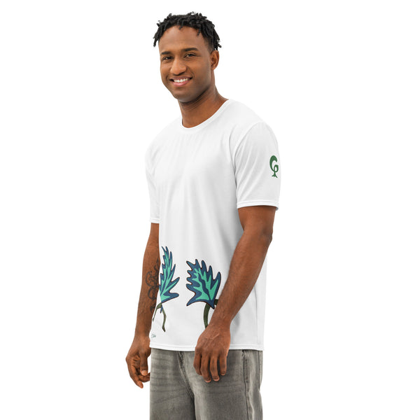 GREEN RELIGION · FREE PLAY LEAVES · “Duo Dance Blue Olive” · Men’s Cotton Crew Neck T-Shirt