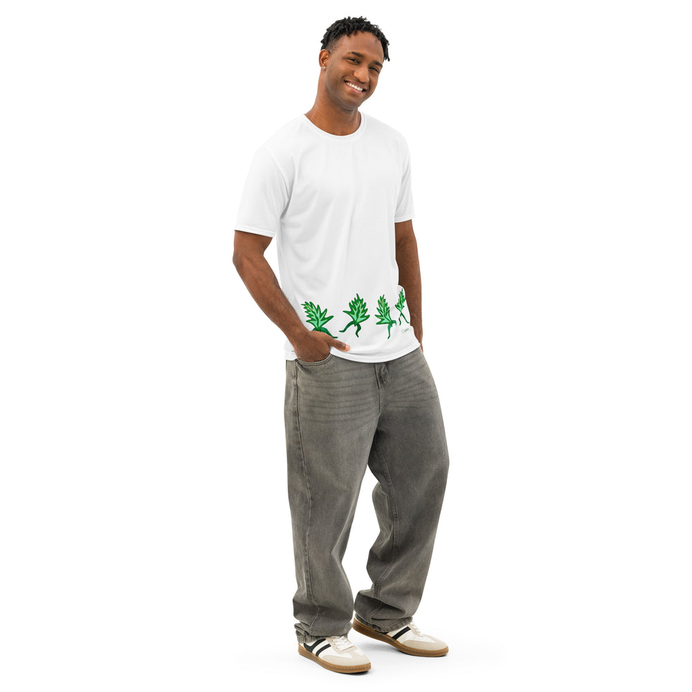 GREEN RELIGION · FREE PLAY LEAVES · “Green Groove Four” · Men’s Cotton Crew Neck T-Shirt