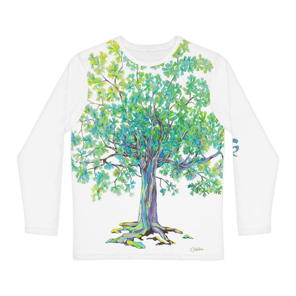 White long sleeve T-shirt with colorful tree on white background
