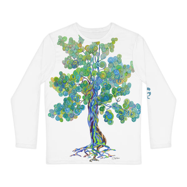 White long sleeve T-shirt with colorful tree on white background