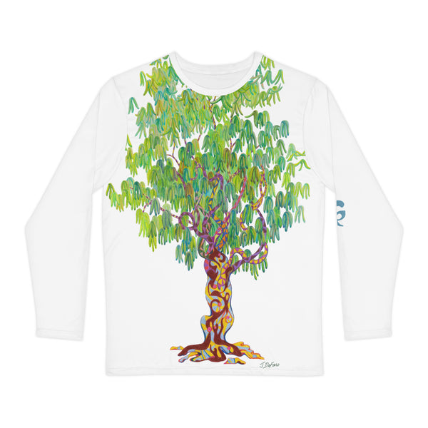 White long sleeve T-shirt with colorful tree on white background