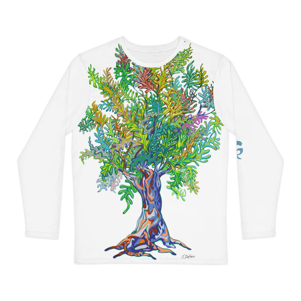 White long sleeve shirt with color tree on white background