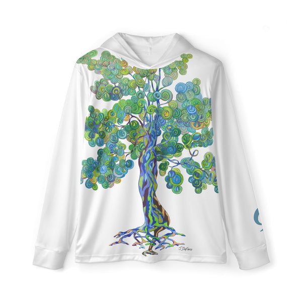 White hoodie with colorful tree on white background