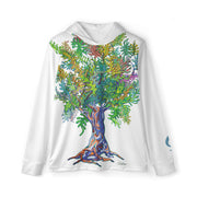 white hoodie with colorful tree on white background