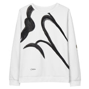 White sweatshirt with black odd bird on white background