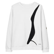 White sweatshirt with black tall bird graphic on white background