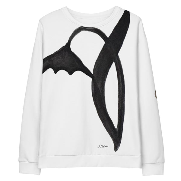 White sweatshirt with black wildflower on white background