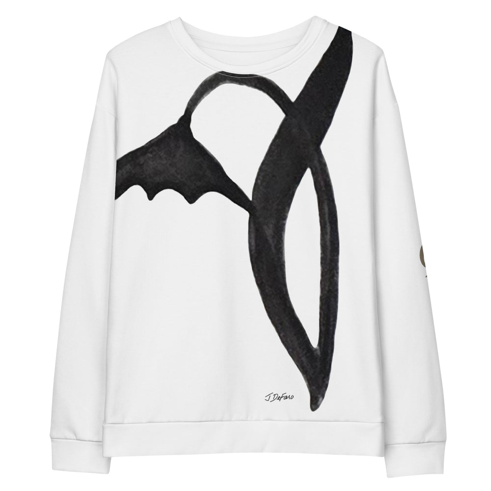 White sweatshirt with black wildflower on white background