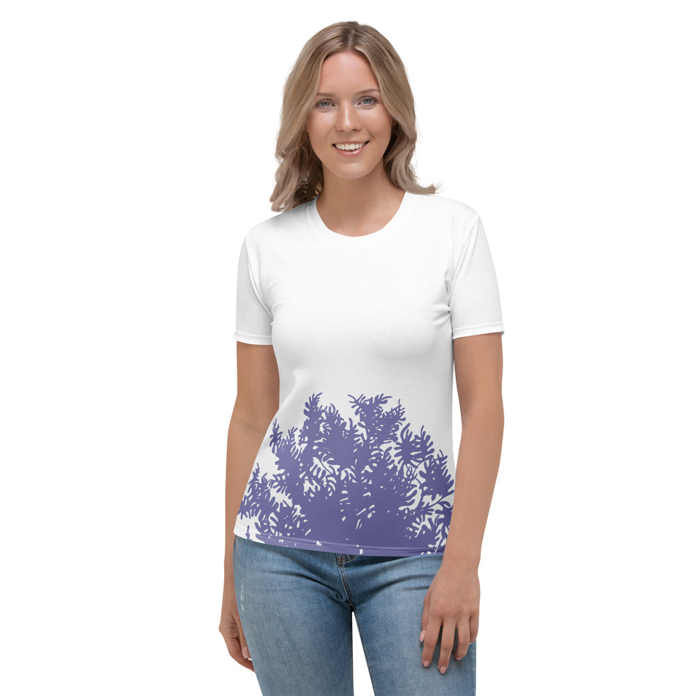 GREEN RELIGION · TRUE TREES · Women’s Memory Silhouette · “Leaves Alive” · All-Over Print Crew Neck T-Shirt