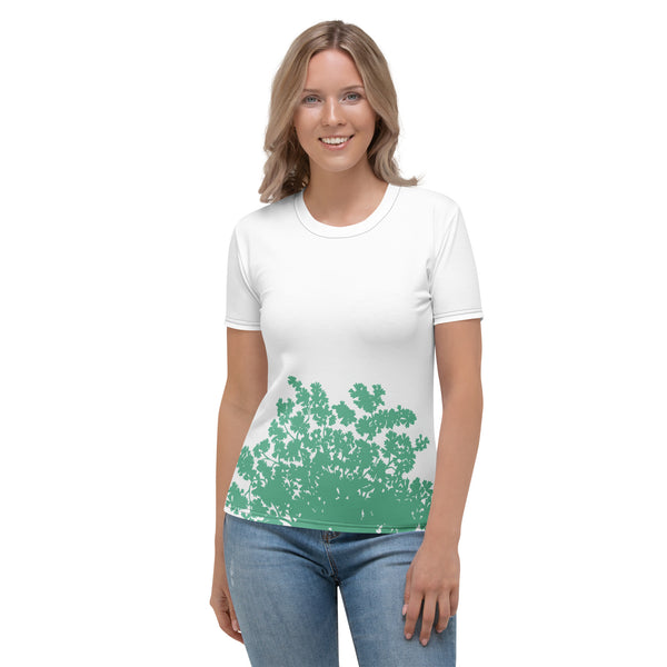 GREEN RELIGION · TRUE TREES · Women’s Memory Silhouette · “Bird Lover” · All-Over Print Crew Neck T-Shirt