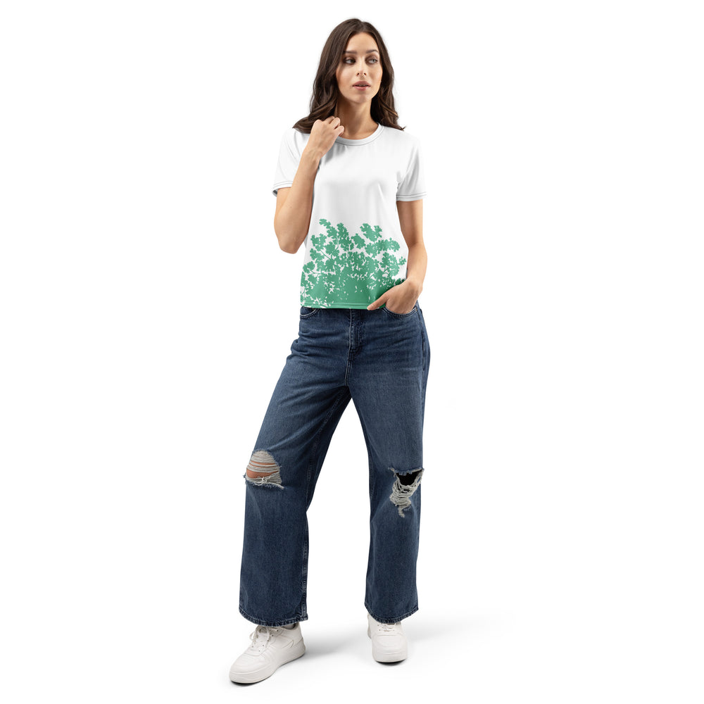 GREEN RELIGION · TRUE TREES · Women’s Memory Silhouette · “Bird Lover” · All-Over Print Crew Neck T-Shirt