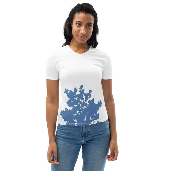 GREEN RELIGION · TRUE TREES · Women’s Memory Silhouette · “By the Bay” · All-Over Print Crew Neck T-Shirt