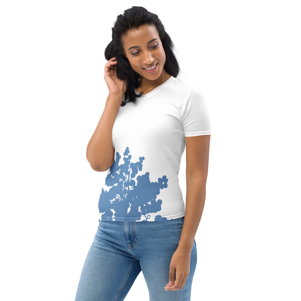 GREEN RELIGION · TRUE TREES · Women’s Memory Silhouette · “By the Bay” · All-Over Print Crew Neck T-Shirt