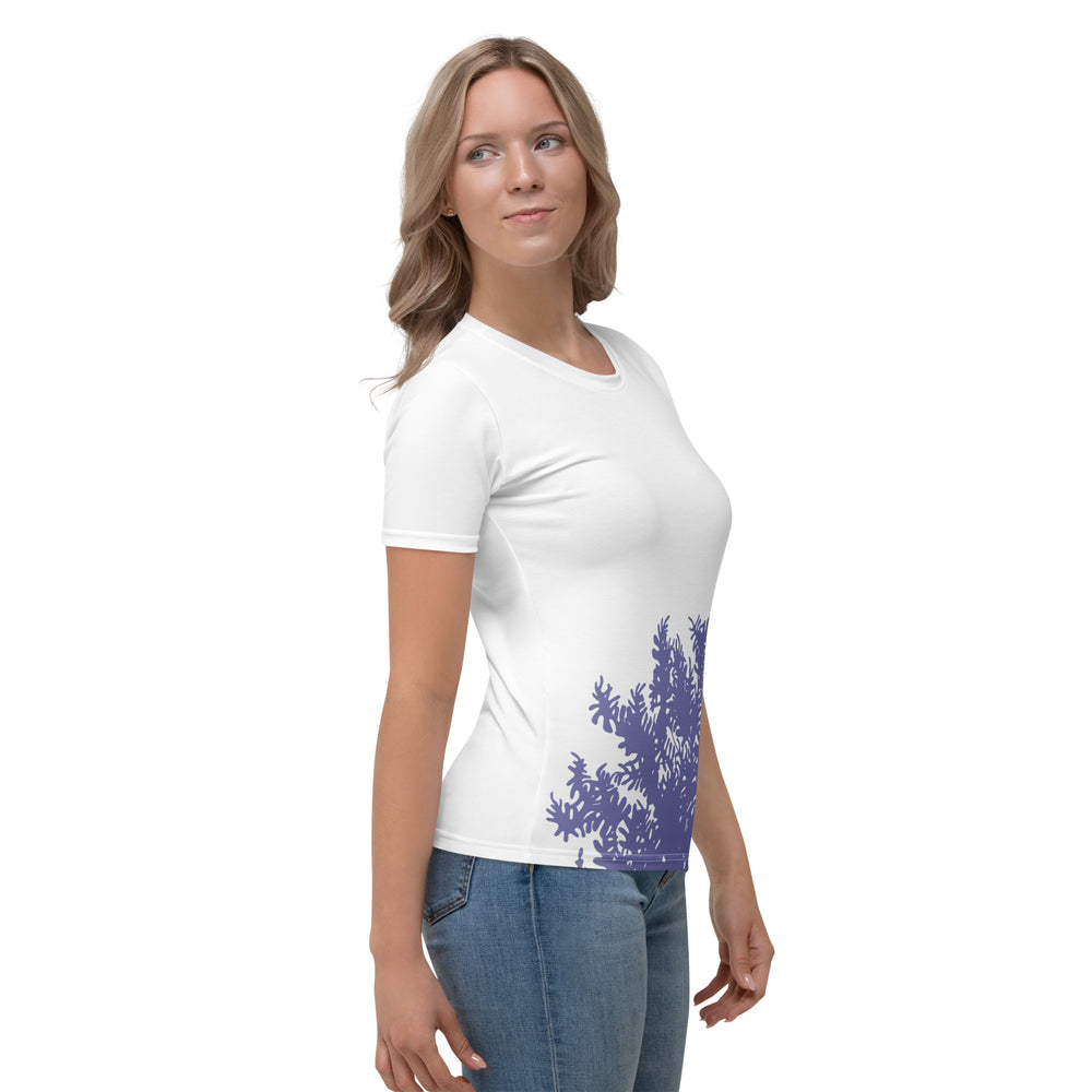 GREEN RELIGION · TRUE TREES · Women’s Memory Silhouette · “Leaves Alive” · All-Over Print Crew Neck T-Shirt