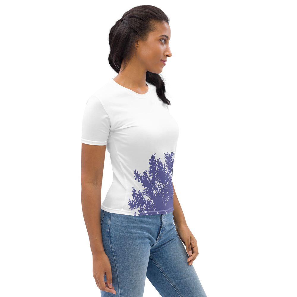 GREEN RELIGION · TRUE TREES · Women’s Memory Silhouette · “Leaves Alive” · All-Over Print Crew Neck T-Shirt
