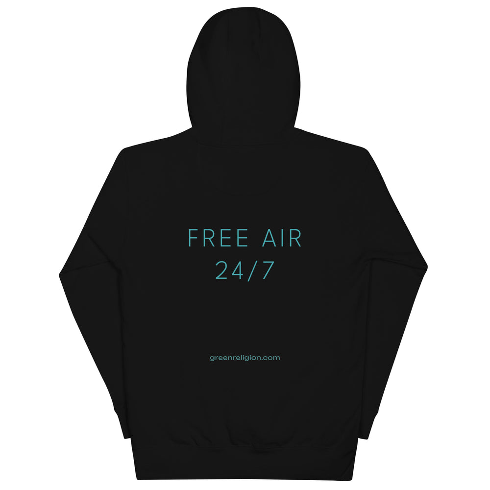 GREEN RELIGION · SPOKEN LEAF · “FREE AIR 24/7” · Cotton Unisex Premium Hoodie