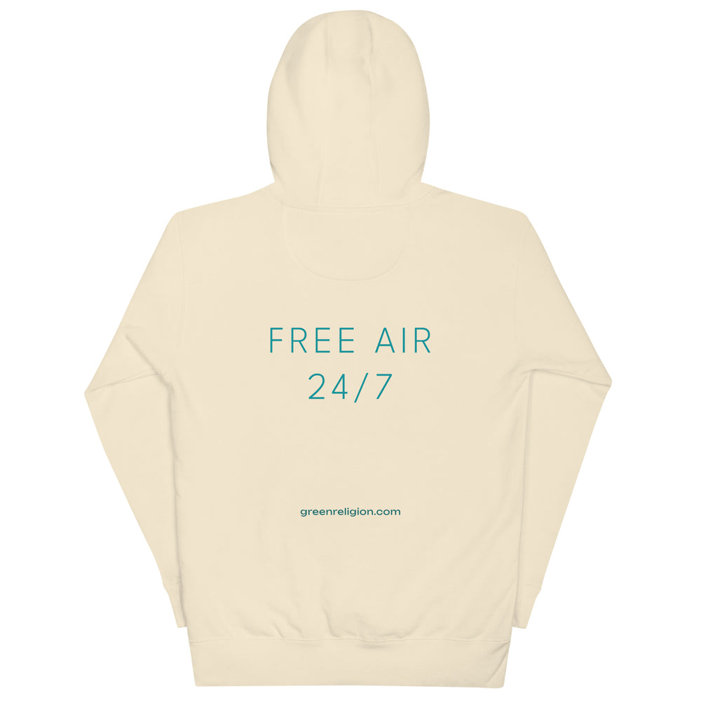 GREEN RELIGION · SPOKEN LEAF · “FREE AIR 24/7” · Cotton Unisex Premium Hoodie