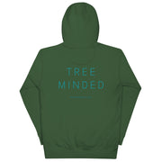 Text TREE MINDED printed on unisex hoodie