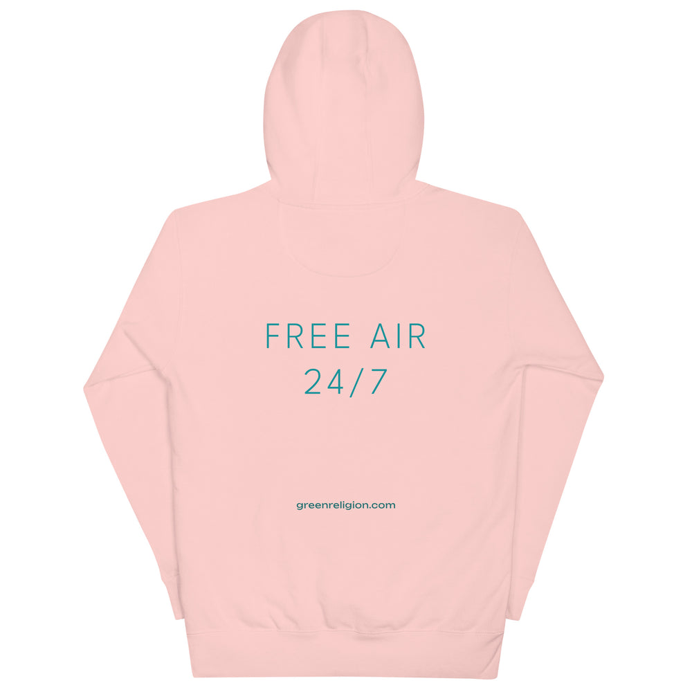 GREEN RELIGION · SPOKEN LEAF · “FREE AIR 24/7” · Cotton Unisex Premium Hoodie