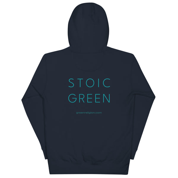 Text STOIC GREEN printed on unisex hoodie