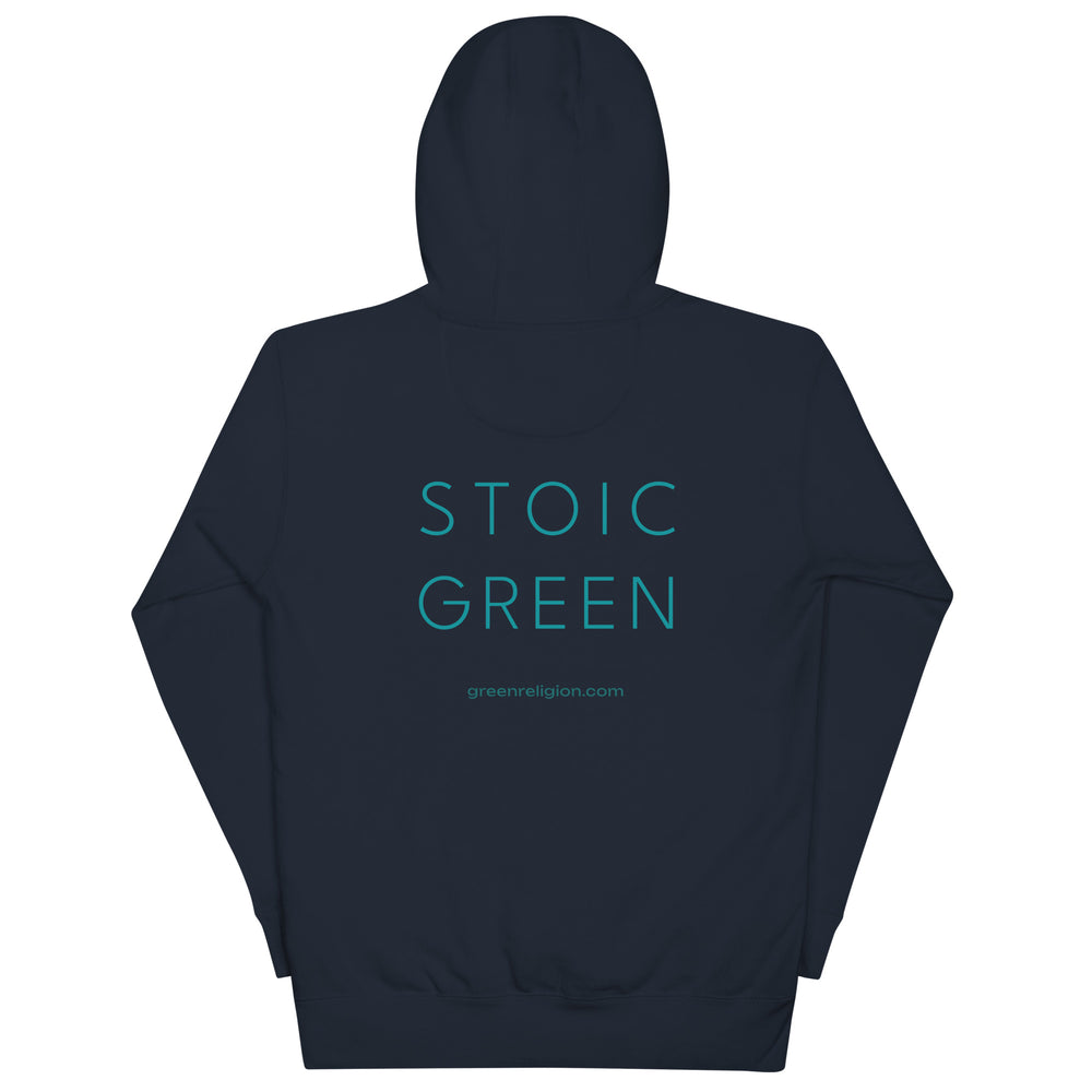 Text STOIC GREEN printed on unisex hoodie